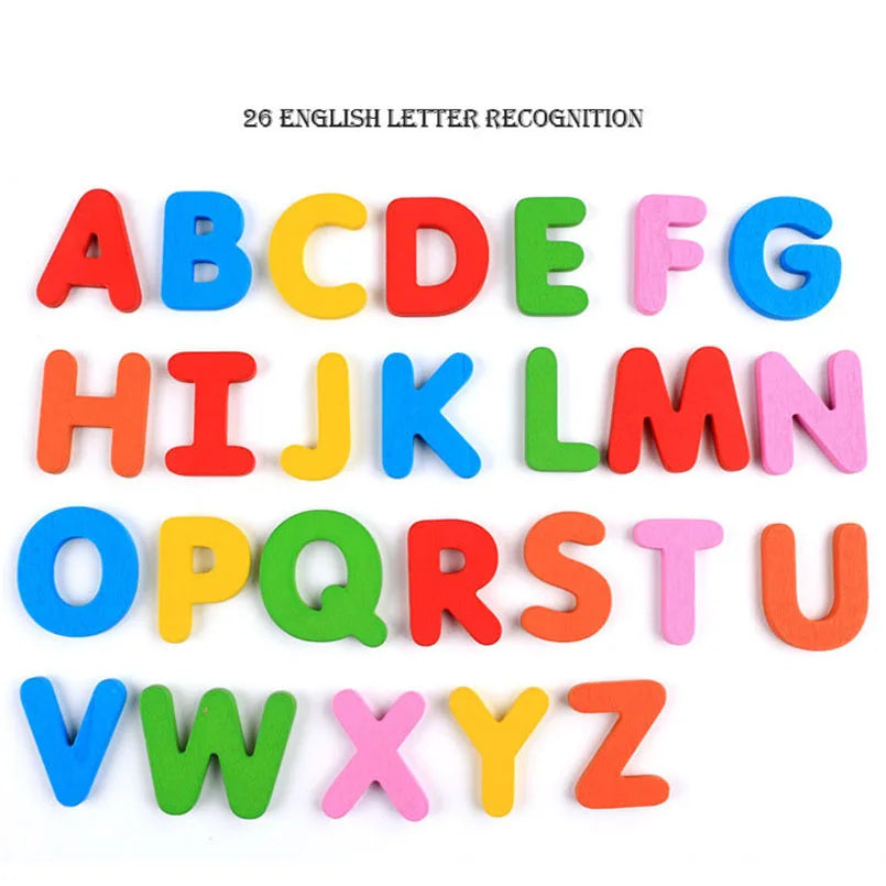 26Pcs English Letters Word Cognitive Cards Wooden Flashcard Alphabet Toys Jigsaw Puzzle Game Educational Toy for Children Gifts