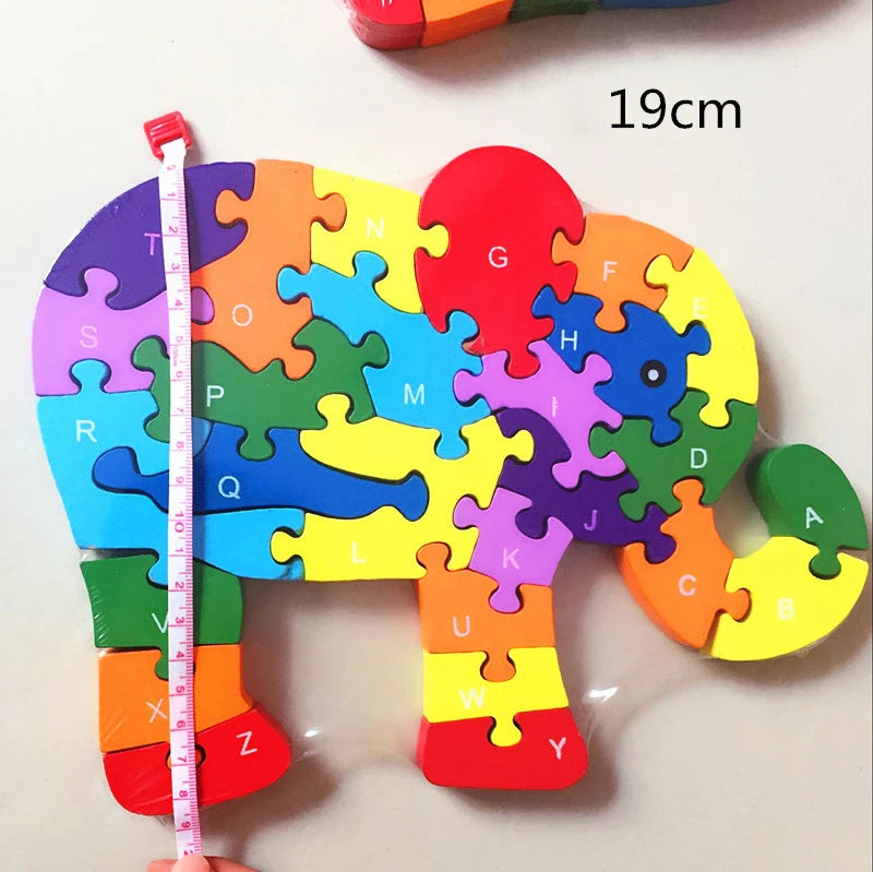 Wooden 3d Puzzle Toys For Kids Animals Elephant Jigsaw Puzzle Educational Numbers Alphabetic Letters Montessori Children Toys