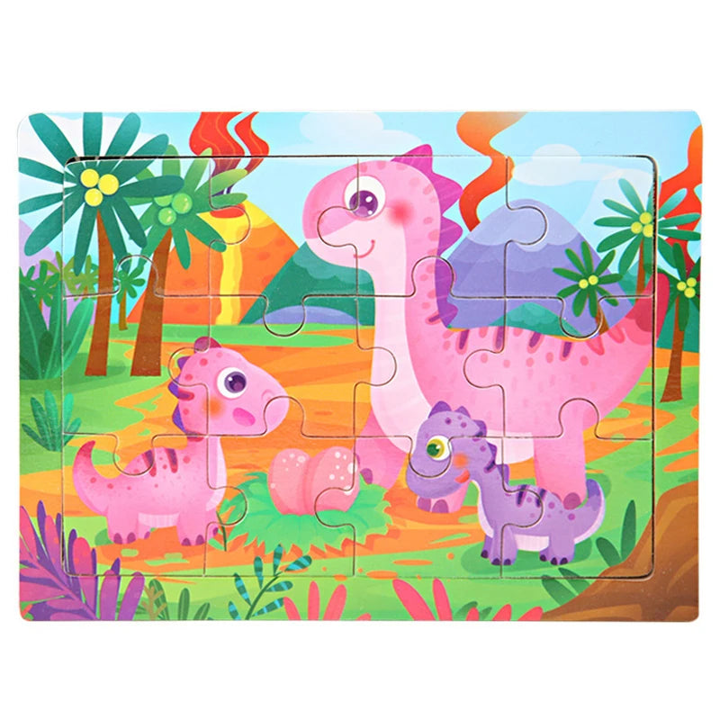 15*11cm 12pcs Wood Puzzle Kids Educational Toys Cartoon Animal/Traffic 3dD Wooden Puzzle Jigsaw Toys For Children Gifts