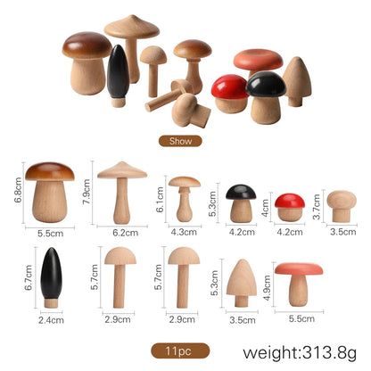 11PCS Wooden Mushroom Building Block Montessori Wooden Block Baby Grasp DIY Creative Toy Room Decoration