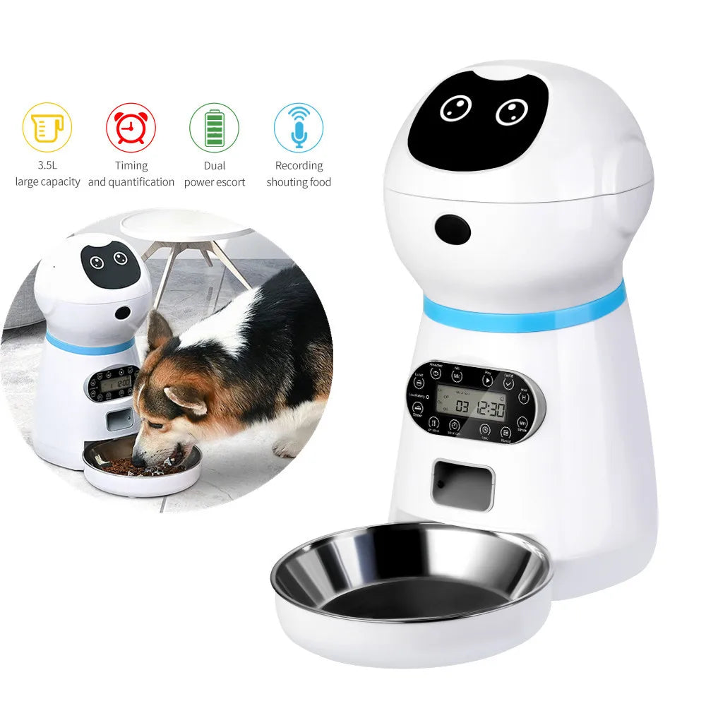 Pet Automatic Feeder Feeding Timing Sound Reminder 3.5L cute Smart Dog Cat Feeder Food Dispenser 4 Times One Day  with Pet Bowl