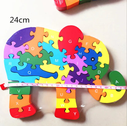 Wooden 3d Puzzle Toys For Kids Animals Elephant Jigsaw Puzzle Educational Numbers Alphabetic Letters Montessori Children Toys