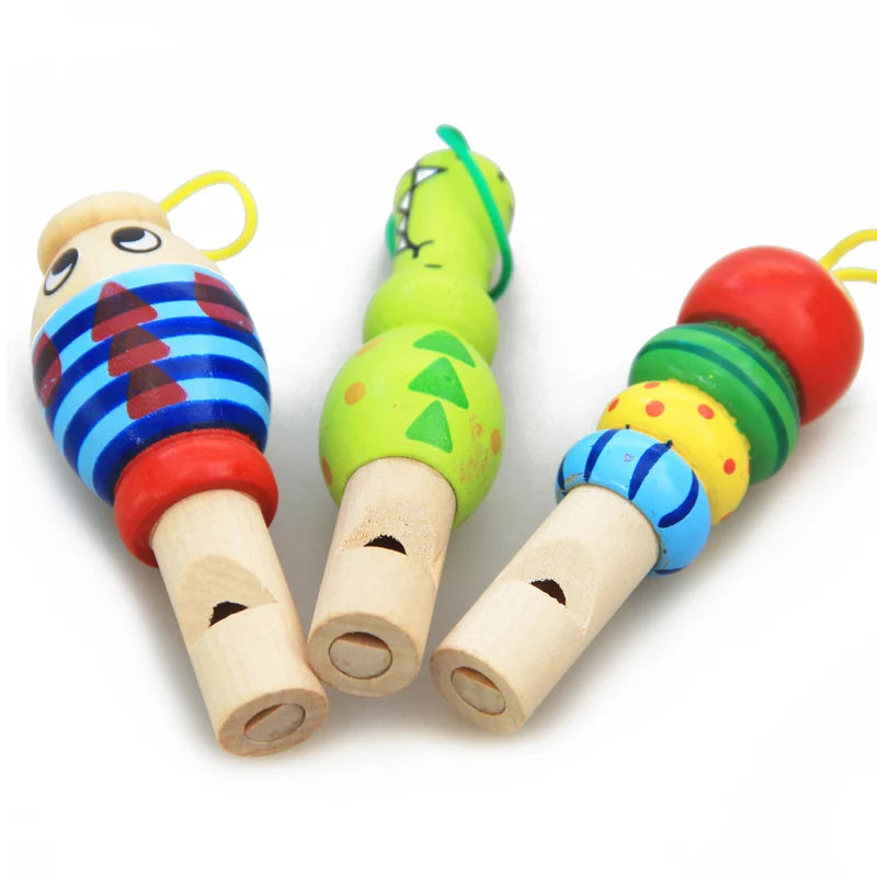 1Pc Infant Whistling Toy Wooden Random Color Toys Cartoon Animal Whistle Educational Music Instrument Toy for Baby Kids Children