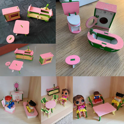 1:12 Dollhouse Miniature Furniture Wooden Creative Bathroom Bedroom Restaurant For Kids Action Figure Doll House Decoration Doll