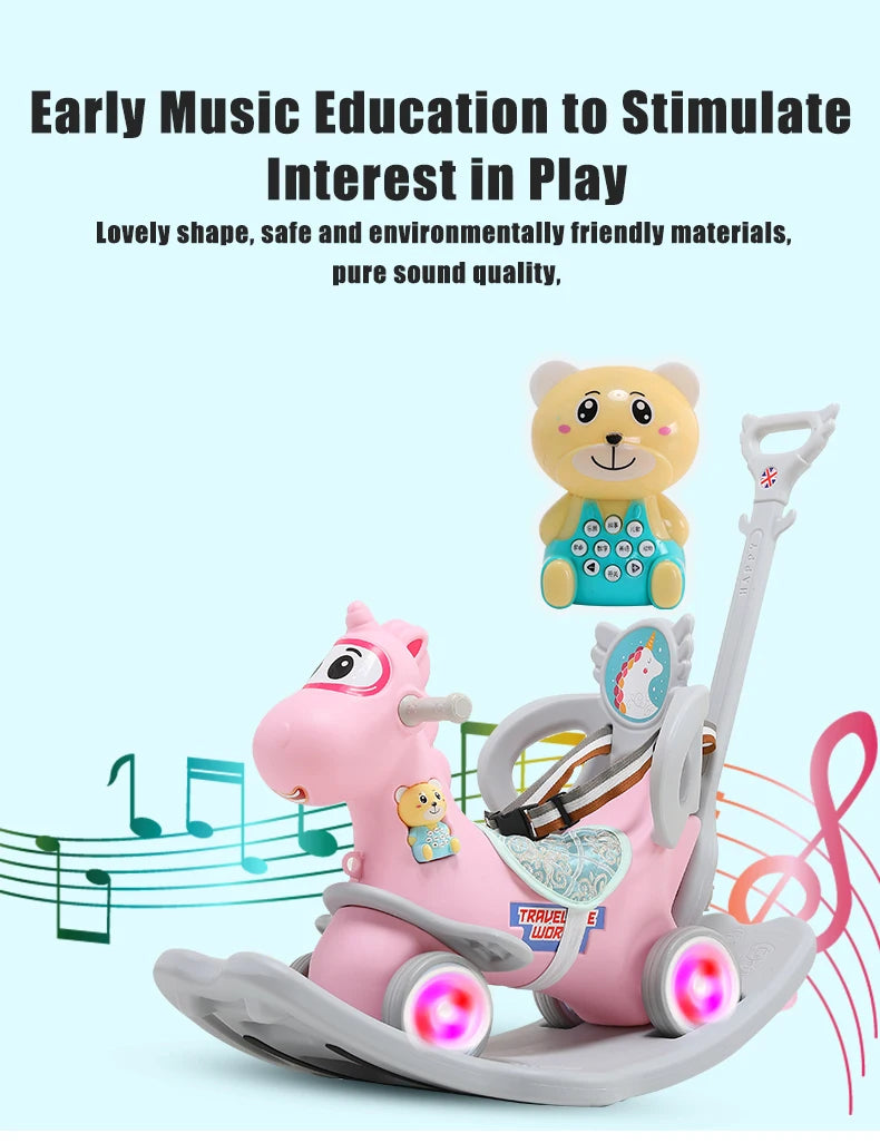 2021 New Infant Shining Rocking Horse Sliding Dual-Purpose Wooden Horse Toy Multifunctional Baby Rocking Car Indoor Toys Gift