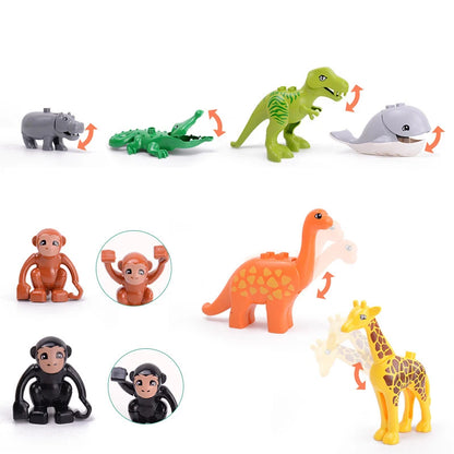 Big Building Blocks Zoo Animals Accessories Poultry Farm Sea Dinosaur Assemble Bricks Sets DIY Education Toys For Children Gifts