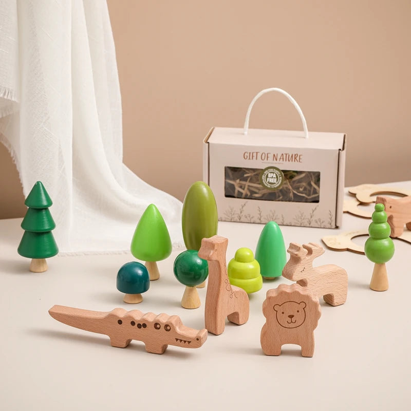 Wooden Building Block Forest Ornaments Toys Mushroom Christmas Tree Children Montessori Educational Wooden Grasp Matching Toys