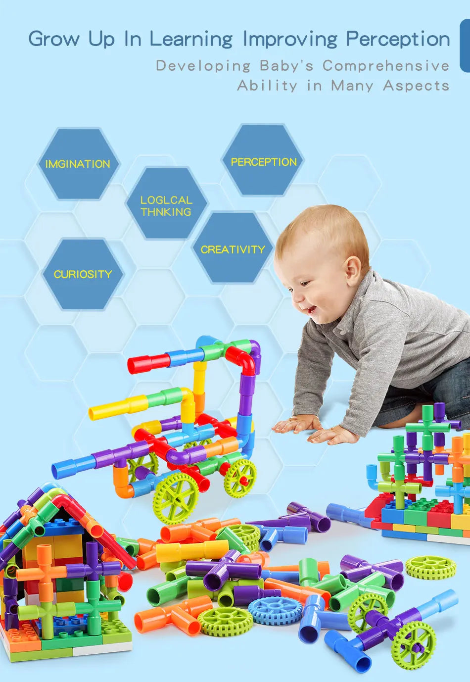 DIY Water Building Blocks Toys Montessori Water Pipe Building Blocks Toy Designer Children Construction Educational Toys Gift