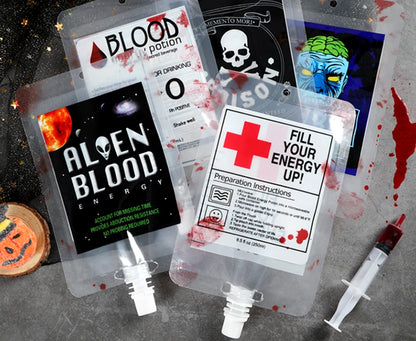 5pcs Creative Halloween Blood Drink Bag 250ml PET Food Bags Juice Bag Zombie Vampire Plasma Cosplay Props Halloween Decor Props