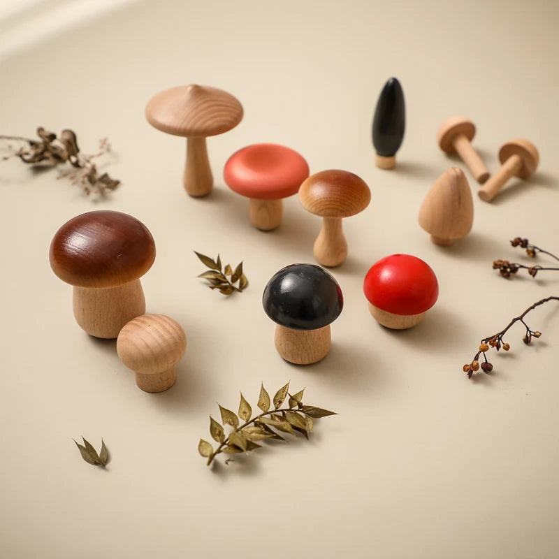 11PCS Wooden Mushroom Building Block Montessori Wooden Block Baby Grasp DIY Creative Toy Room Decoration