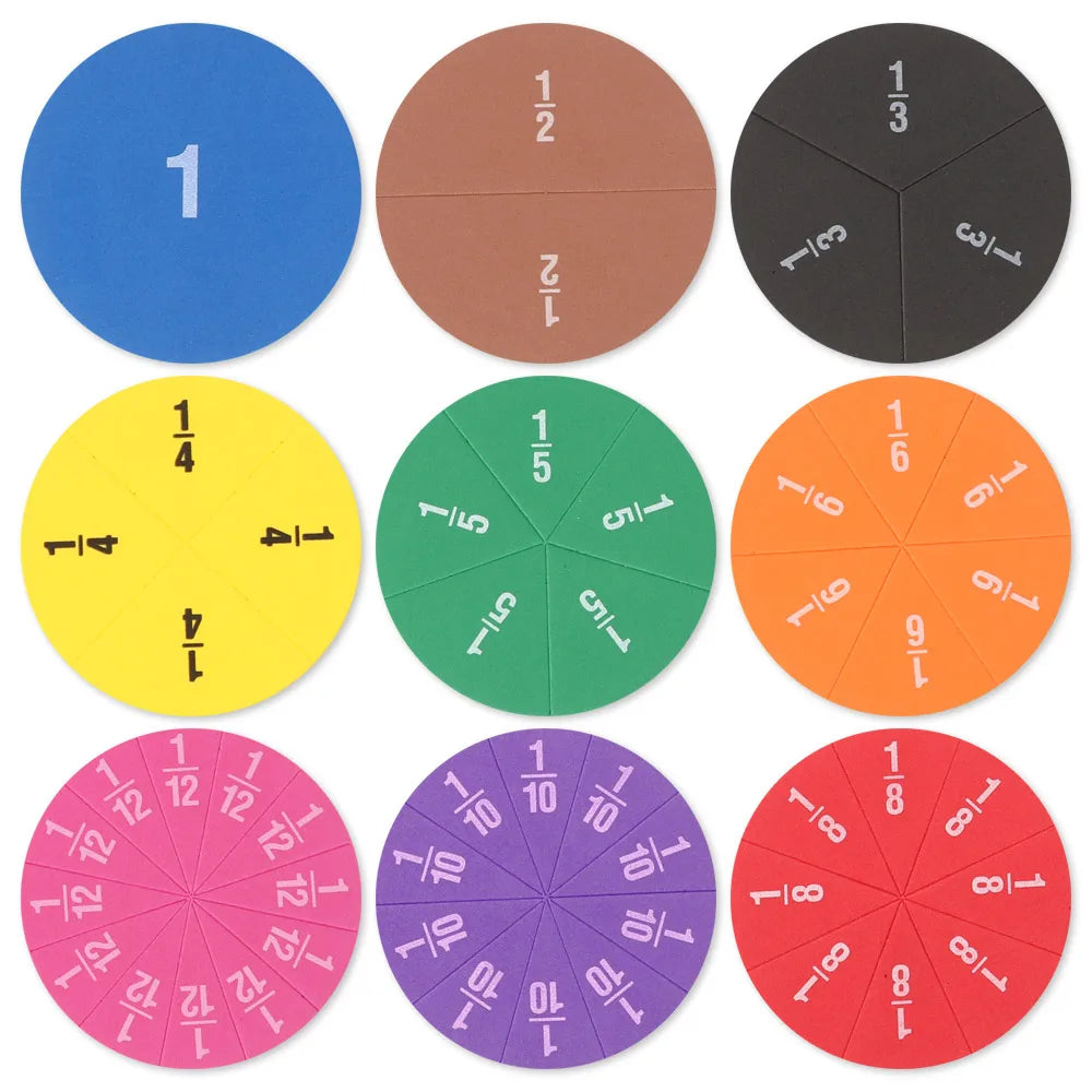 9Set EVA Round Shaped Fractions Instrument Montessori Math Educational Toys Math Learning Tool Student Teaching Gifts