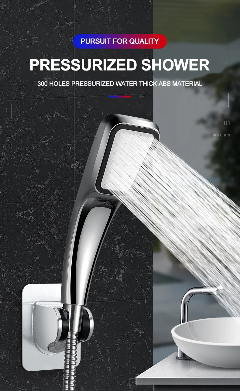 300 Holes Shower Head High Pressure Rainfall Water Saving Flow With Chrome ABS Sprayer Nozzle Square Shower Bathroom Accessories