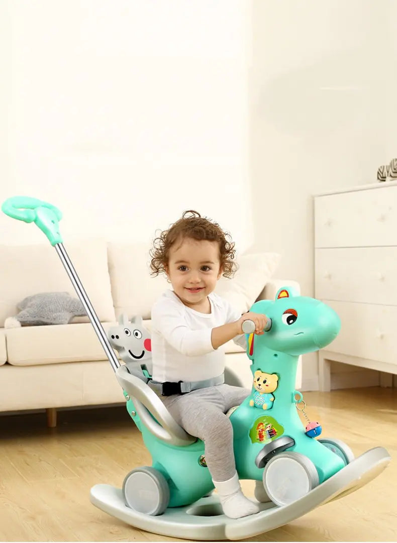 2021 New Infant Shining Rocking Horse Sliding Dual-Purpose Wooden Horse Toy Multifunctional Baby Rocking Car Indoor Toys Gift