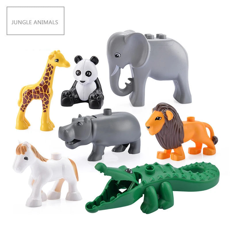 Big Building Blocks Zoo Animals Accessories Poultry Farm Sea Dinosaur Assemble Bricks Sets DIY Education Toys For Children Gifts