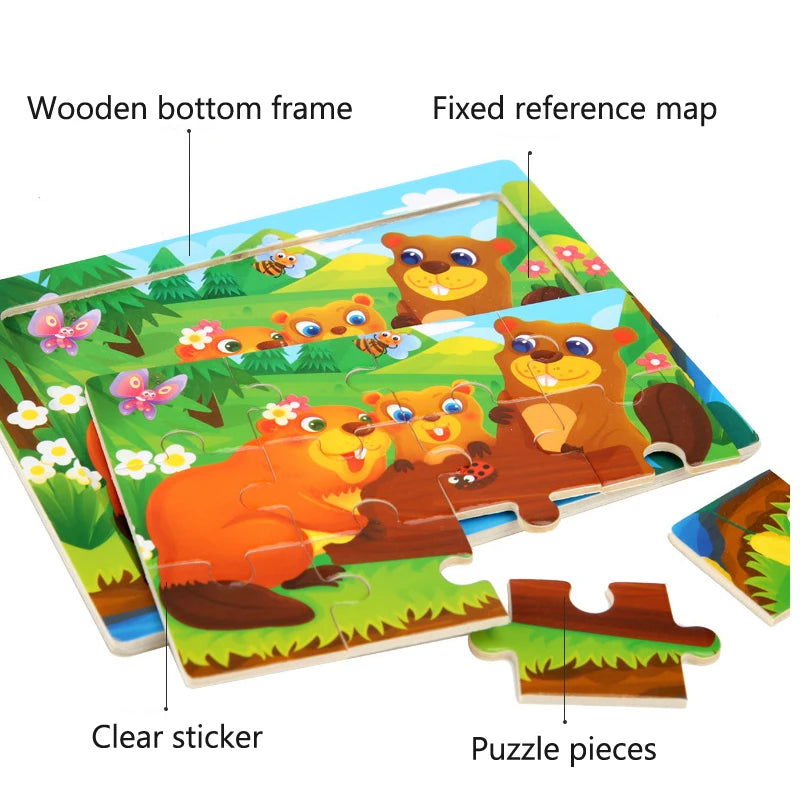 15*11cm 3D Puzzle Cartoon Animals Wood Puzzle Kids Cognitive Jigsaw Puzzle Baby Wooden Toys Educational Toys for Children