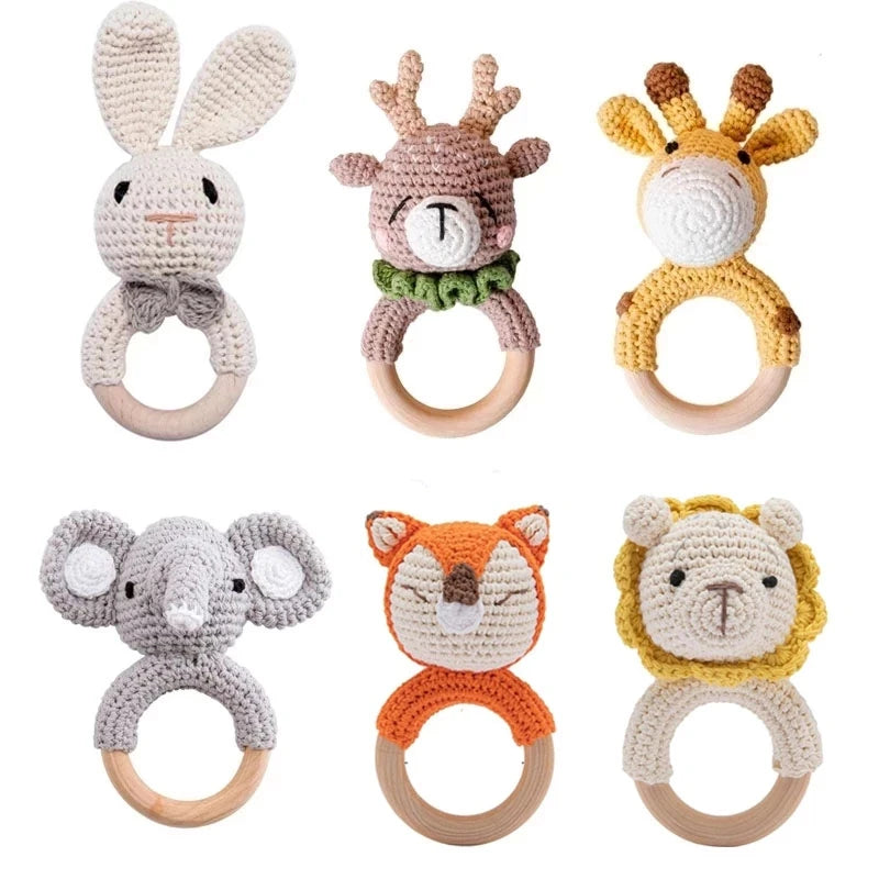 1Pc Wooden Baby Teether Crochet Elephant Rattle Toy BPA Free Wood Rodent Rattle Baby Mobile Gym Newborn Stroller Educational Toy