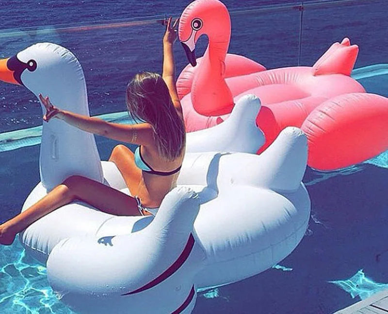 For Adult Pool 60 Inches Giant Inflatable Rose Gold Flamingo Swan Ride-on Summer Toys Swimming Pool Games Water Mattress Floats