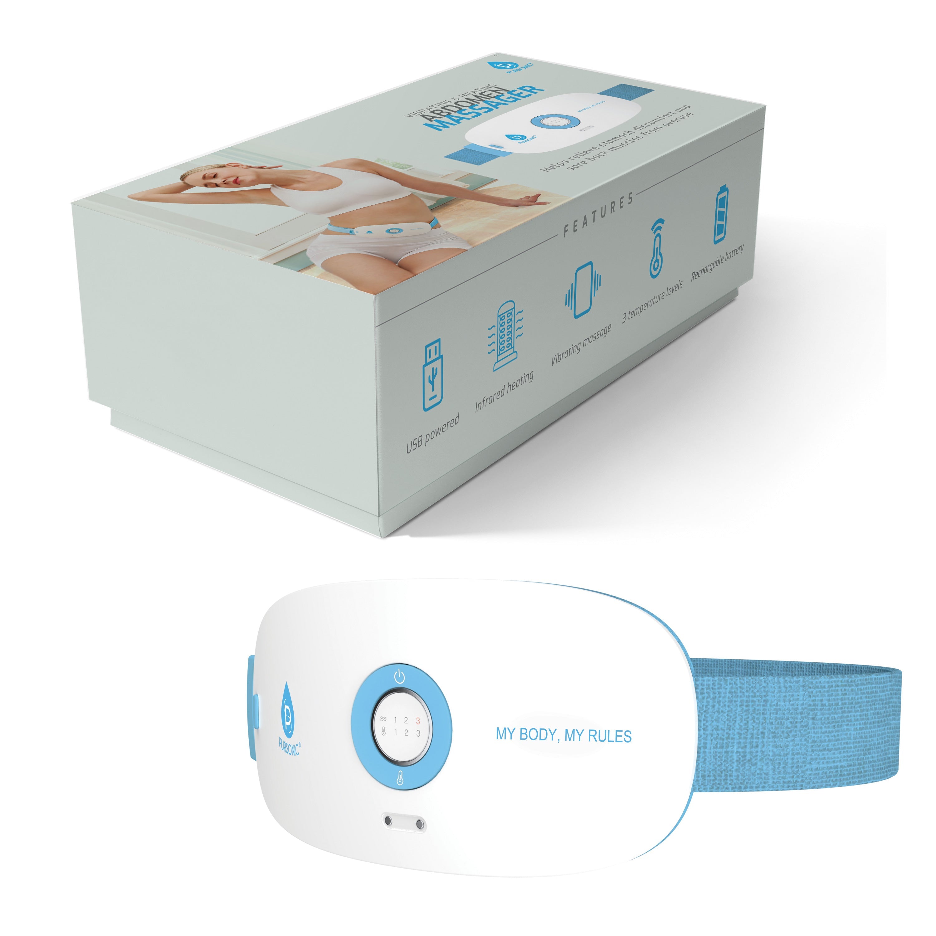 Stomach &amp; Back Massager, 3 Vibration Levels, 3 Heat Settings &amp; USB