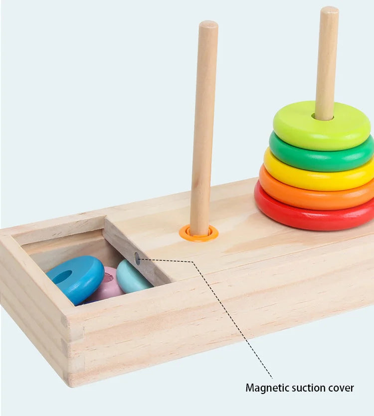 Classic Wooden Puzzle Stack Tower Of Hanoi Kid Mathematical Early Educational Toys Parent-child Interaction Toy With Storage Box