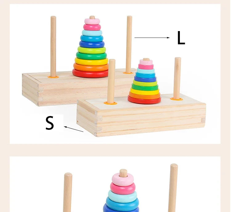 Classic Wooden Puzzle Stack Tower Of Hanoi Kid Mathematical Early Educational Toys Parent-child Interaction Toy With Storage Box