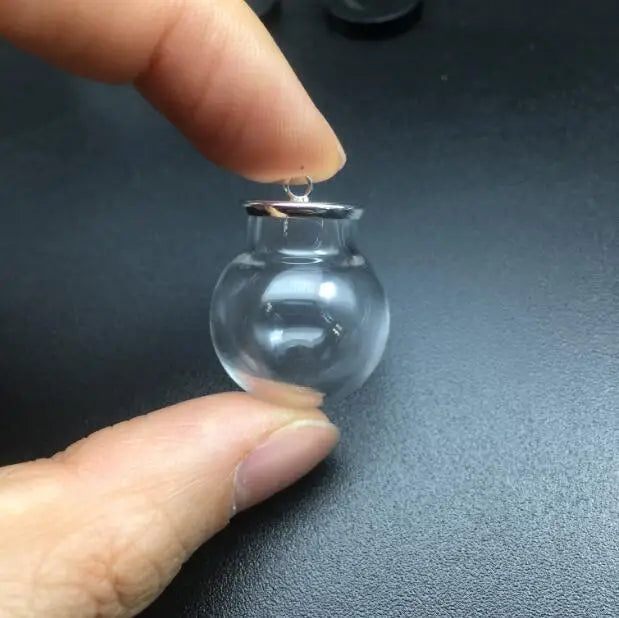 3sets 20*12mm transparent round ball hollow glass globes orbs base tray jewelry necklace vial pendant DIY wishing bottles