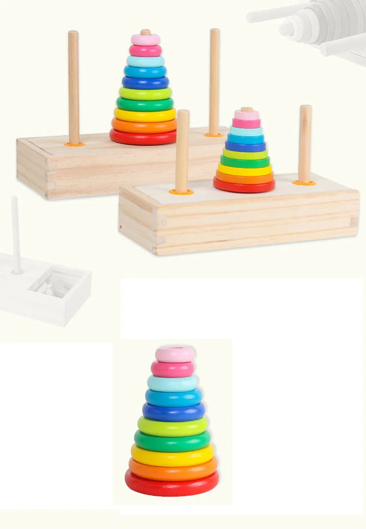 Classic Wooden Puzzle Stack Tower Of Hanoi Kid Mathematical Early Educational Toys Parent-child Interaction Toy With Storage Box