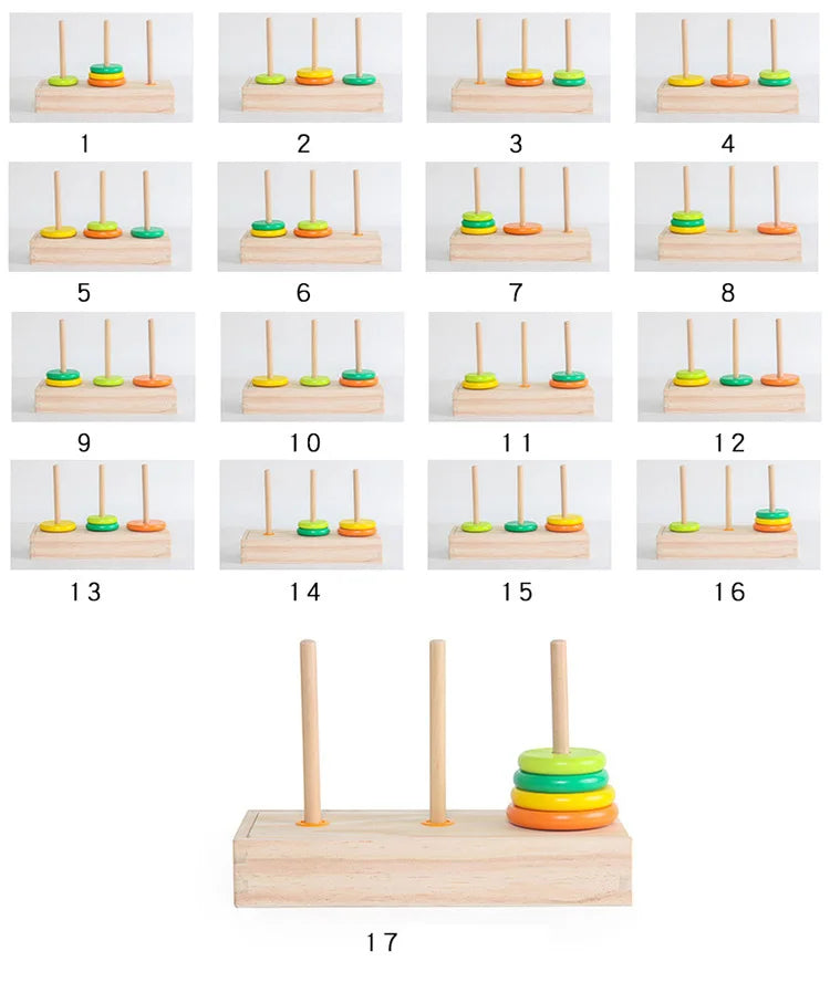 Classic Wooden Puzzle Stack Tower Of Hanoi Kid Mathematical Early Educational Toys Parent-child Interaction Toy With Storage Box