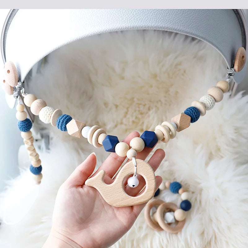 Baby Toys Silicone Beads Teethers Wooden Rings Handmade Bracelet Pacifier Chain Clips Teething Pram Stroller Bell Baby Products