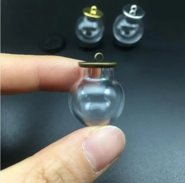 3sets 20*12mm transparent round ball hollow glass globes orbs base tray jewelry necklace vial pendant DIY wishing bottles