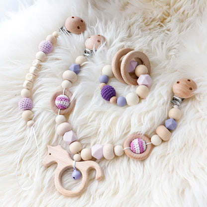 Baby Toys Silicone Beads Teethers Wooden Rings Handmade Bracelet Pacifier Chain Clips Teething Pram Stroller Bell Baby Products