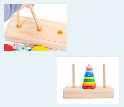 Classic Wooden Puzzle Stack Tower Of Hanoi Kid Mathematical Early Educational Toys Parent-child Interaction Toy With Storage Box