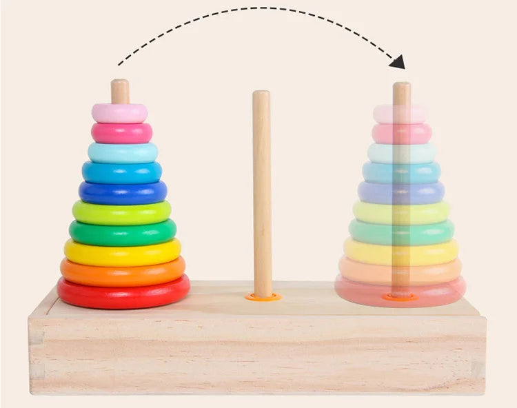 Classic Wooden Puzzle Stack Tower Of Hanoi Kid Mathematical Early Educational Toys Parent-child Interaction Toy With Storage Box