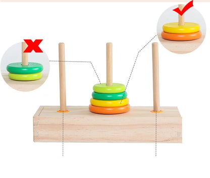 Classic Wooden Puzzle Stack Tower Of Hanoi Kid Mathematical Early Educational Toys Parent-child Interaction Toy With Storage Box