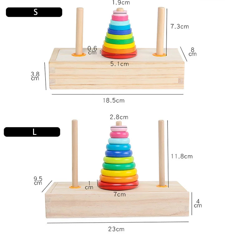 Classic Wooden Puzzle Stack Tower Of Hanoi Kid Mathematical Early Educational Toys Parent-child Interaction Toy With Storage Box