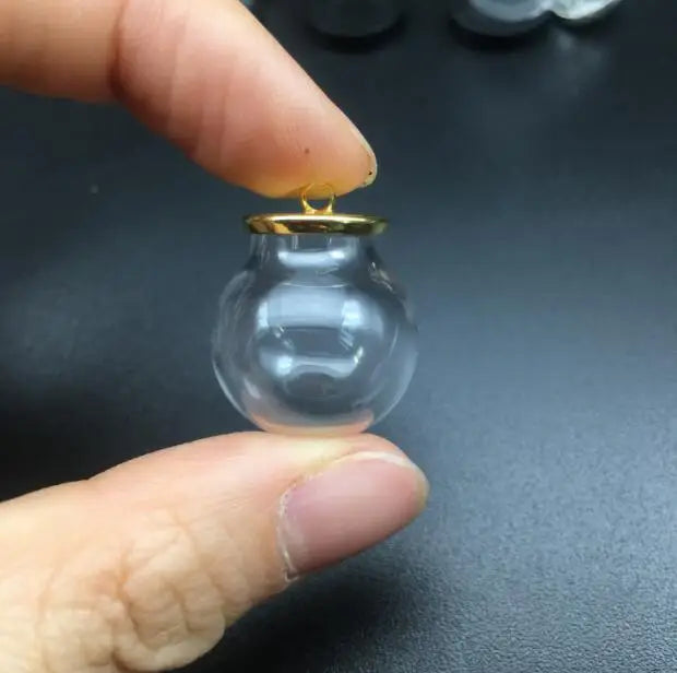 3sets 20*12mm transparent round ball hollow glass globes orbs base tray jewelry necklace vial pendant DIY wishing bottles