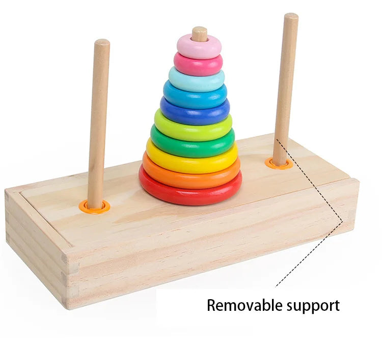 Classic Wooden Puzzle Stack Tower Of Hanoi Kid Mathematical Early Educational Toys Parent-child Interaction Toy With Storage Box