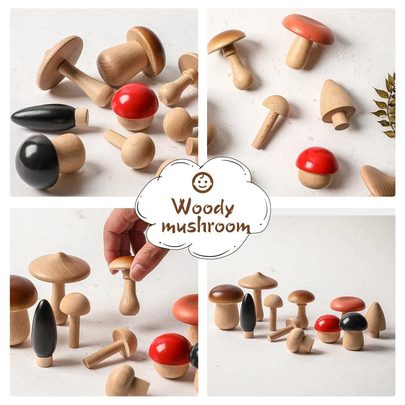 11PCS Wooden Mushroom Building Block Montessori Wooden Block Baby Grasp DIY Creative Toy Room Decoration