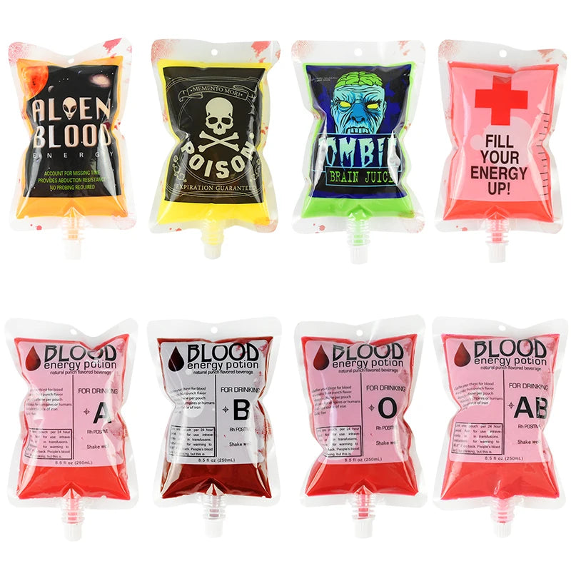 5pcs Creative Halloween Blood Drink Bag 250ml PET Food Bags Juice Bag Zombie Vampire Plasma Cosplay Props Halloween Decor Props