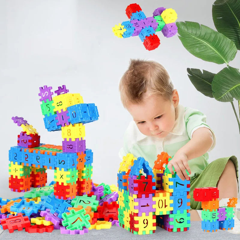 60Pcs/lot Baby Plastic Construction Building Blocks Bricks Toy Colorful DIY Number Puzzle Model Education Interconnecting Block