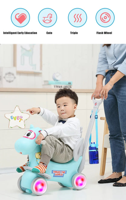 2021 New Infant Shining Rocking Horse Sliding Dual-Purpose Wooden Horse Toy Multifunctional Baby Rocking Car Indoor Toys Gift