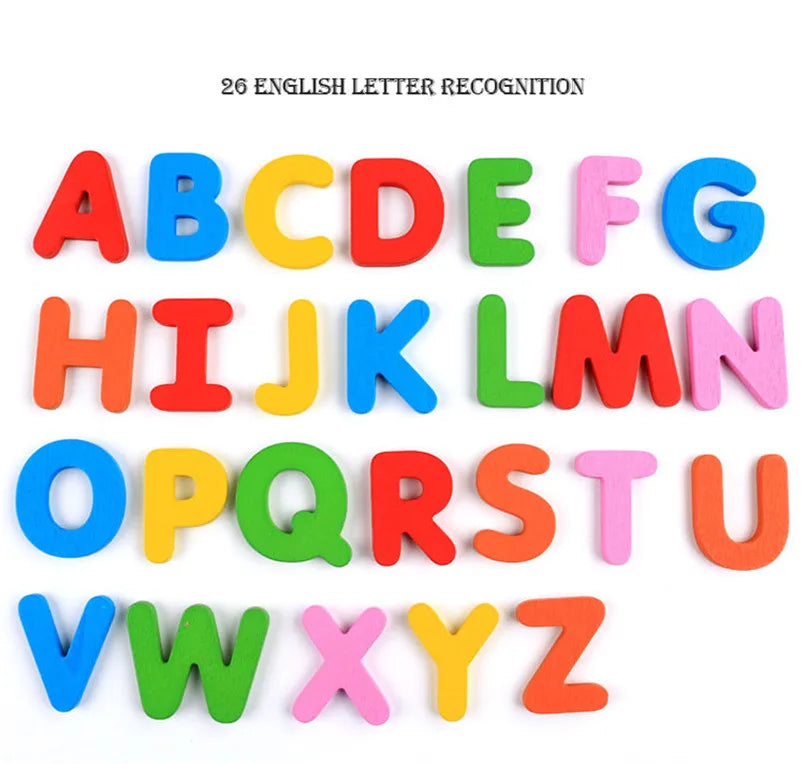 26Pcs English Letters Word Cognitive Cards Wooden Flashcard Alphabet Toys Jigsaw Puzzle Game Educational Toy for Children Gifts