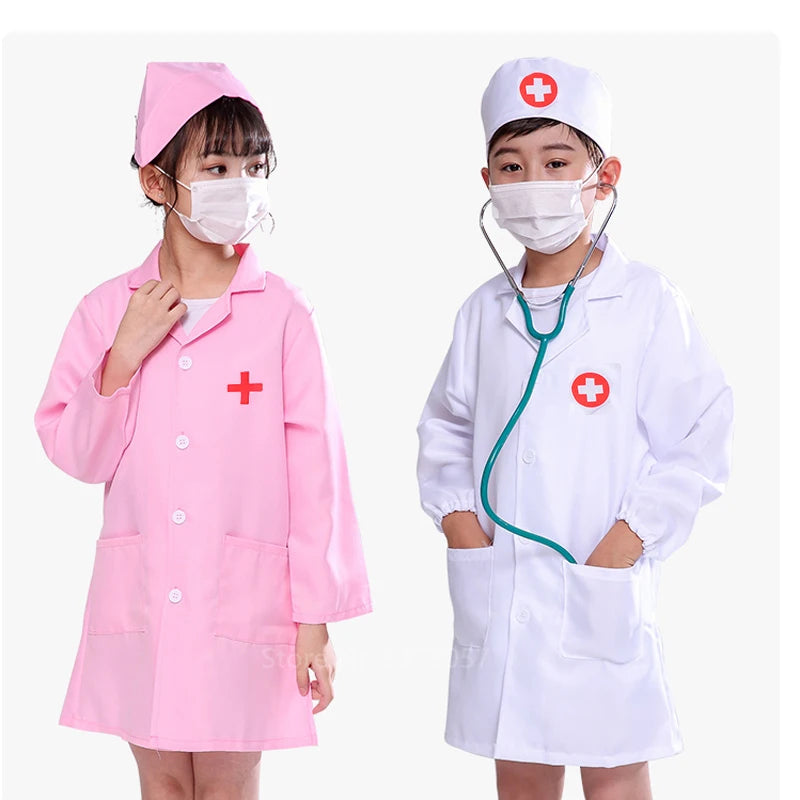 Simulation doctor nurse work Children Uniform Cross Coat Halloween Costume Kids Cosplay Baby Toys Set Fancy Party birthday