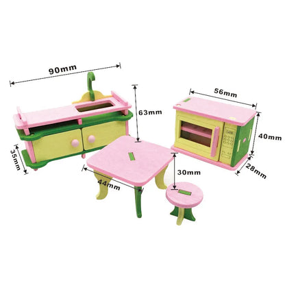 1:12 Dollhouse Miniature Furniture Wooden Creative Bathroom Bedroom Restaurant For Kids Action Figure Doll House Decoration Doll