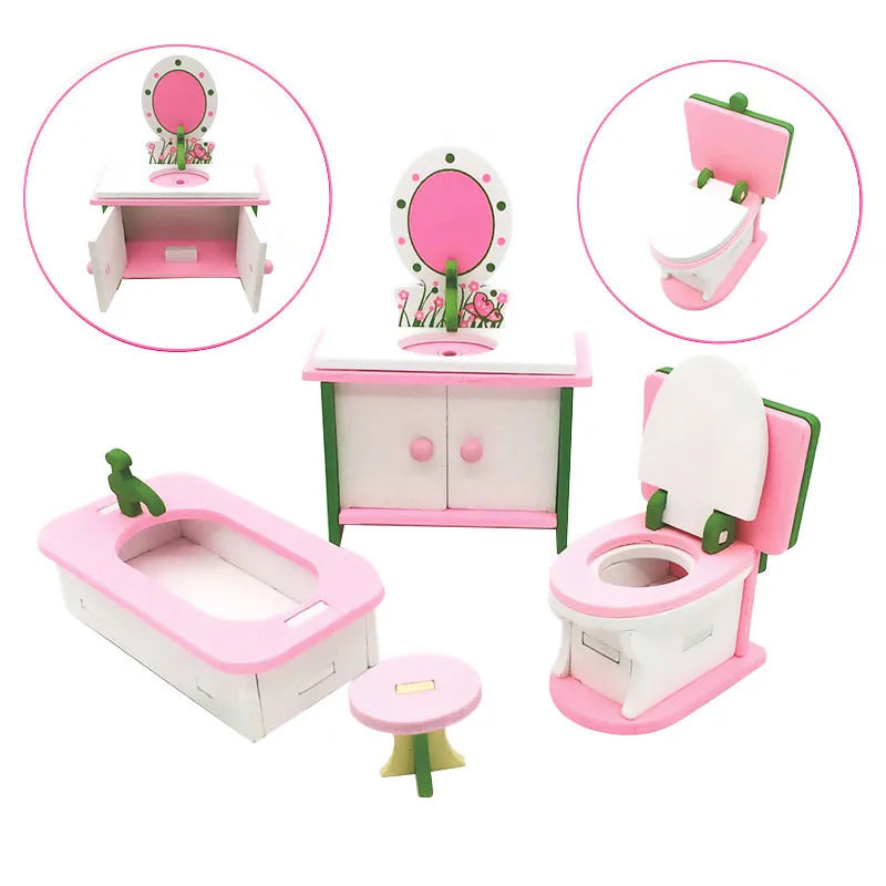 1:12 Dollhouse Miniature Furniture Wooden Creative Bathroom Bedroom Restaurant For Kids Action Figure Doll House Decoration Doll