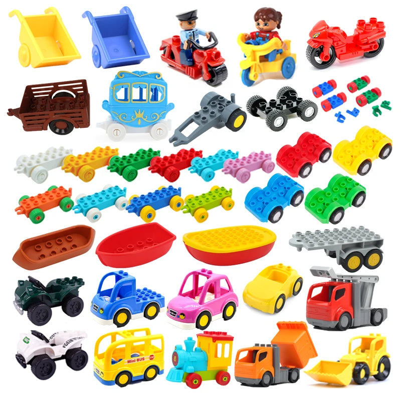 Traffic Big Building Blocks Vehicle Accessories Compatible Bricks Transportation Inserting Car Model Assembly Education Kid Toys