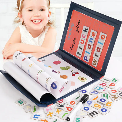 Wooden Magnetic Book Word Spelling Games English 26 Letters Cards Alphabet Early Educational Puzzle Montessori Kids Toy Gifts