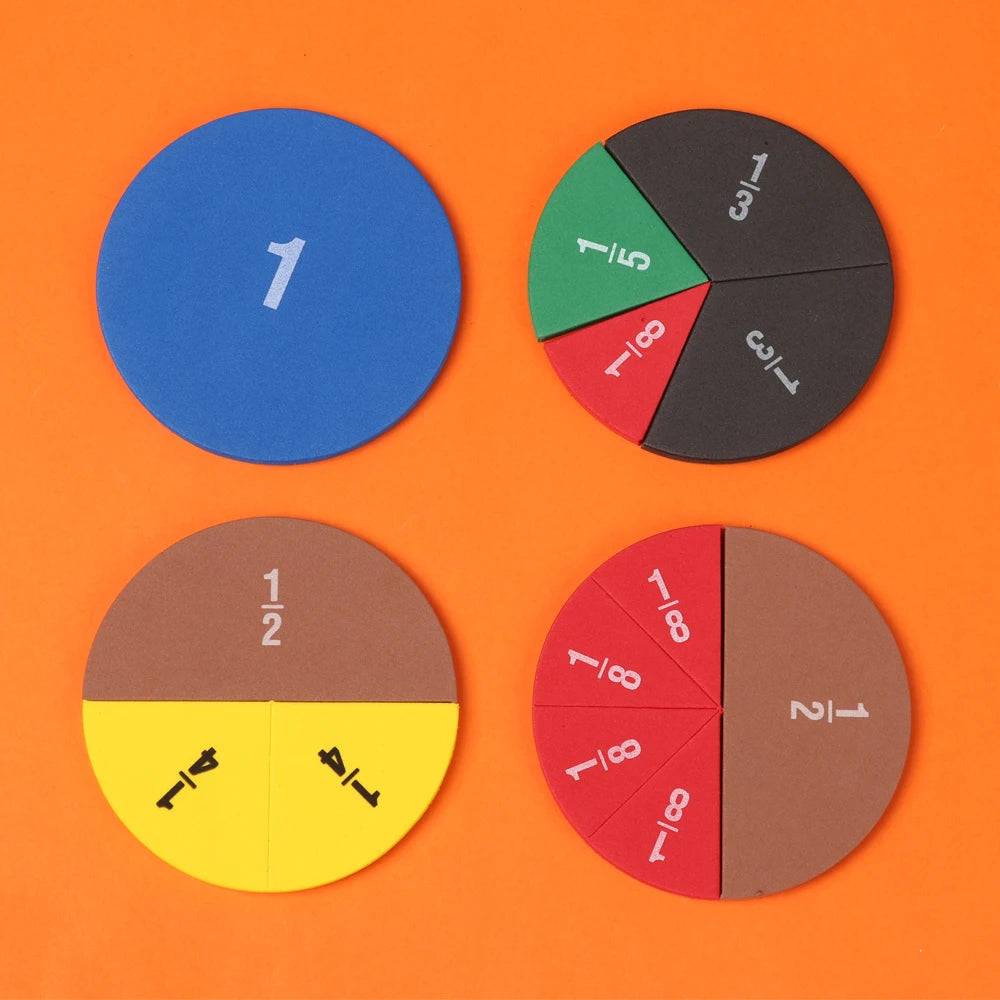 9Set EVA Round Shaped Fractions Instrument Montessori Math Educational Toys Math Learning Tool Student Teaching Gifts