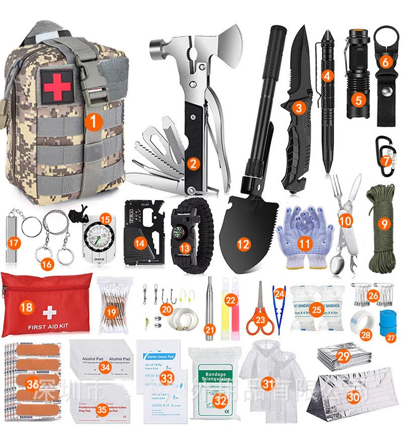 Survival Kit Professional Survival Gear 200 in 1 Emergency Tactical First Aid Kit Outdoor Trauma Bag for Men Adventure Hunting