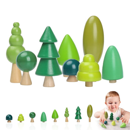 Wooden Forest Tree Building Blocks Montessori Simulation Green Tree Toy Children Room Decoration Desktop Furnishings Kids Gift