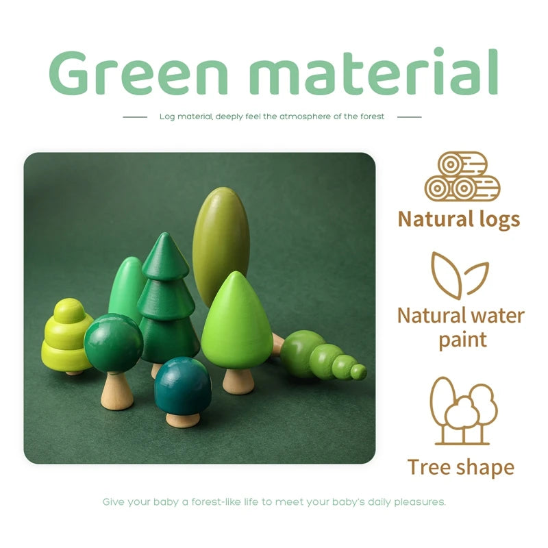 Wooden Forest Tree Building Blocks Montessori Simulation Green Tree Toy Children Room Decoration Desktop Furnishings Kids Gift